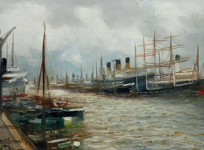 Alfred Jensen Dalmannkai Hamburg. Germany oil painting art